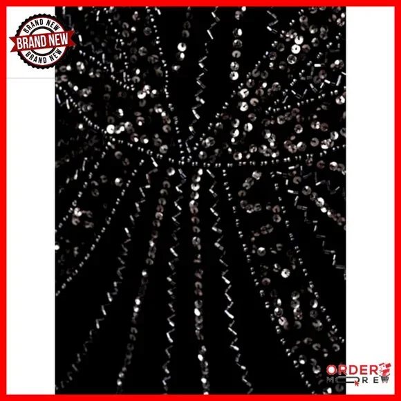 Beaded Cocktail Dress Sheath Silhouette Popover Bodice Cap Sleeves - Picture 3 of 4